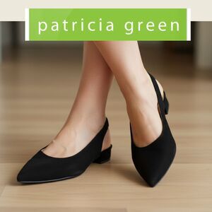 Patricia Green Shoes I Women's 10 Suede Block Flats Slingback Pointed Toe Black